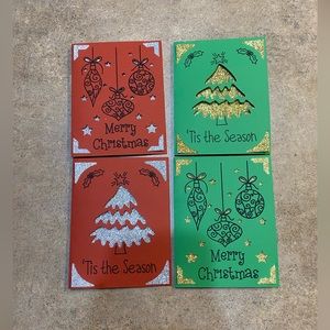Handmade Christmas Cards Christmas tree and Ornaments Red and Green